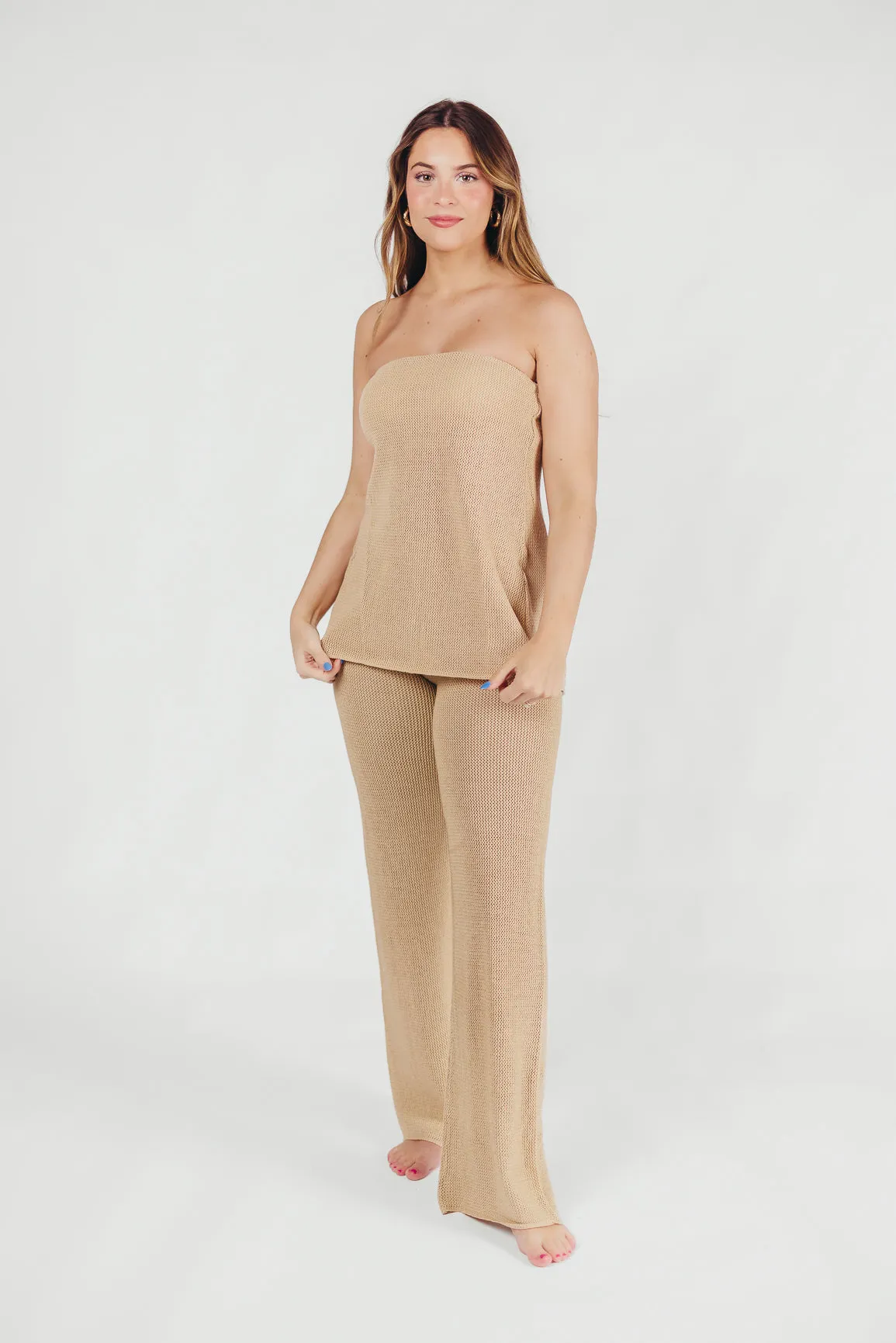 Brielle Crochet Knit Pant in Sand (No Lining)